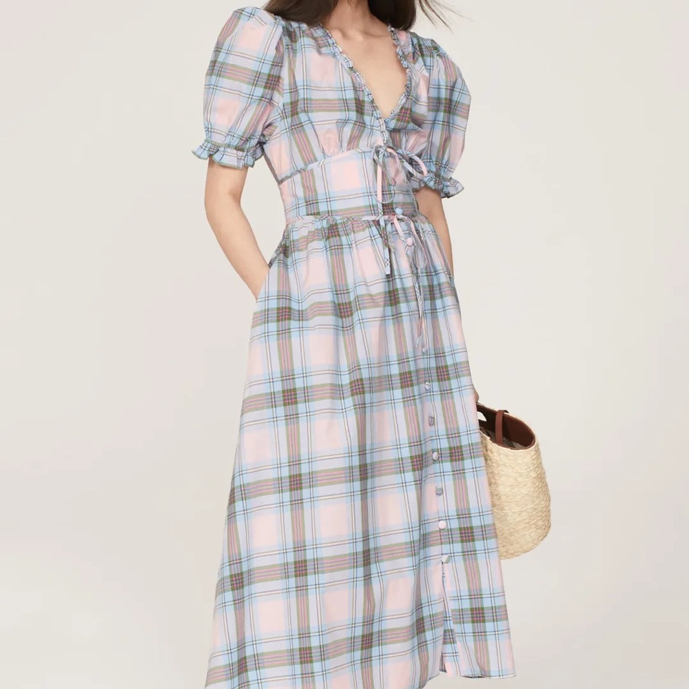 Hill House Plaid Midi Dress in Pink and Blue